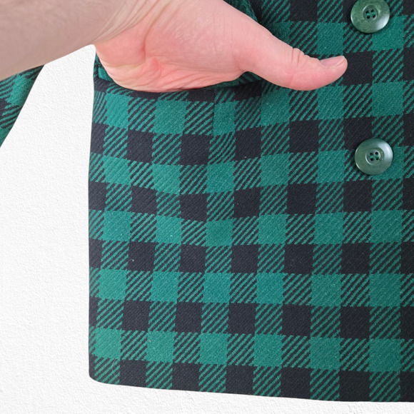 70s Vintage Emmanuelle Khanh Green Plaid Double Breasted Wool Blazer Size 10 - Picture 9 of 11